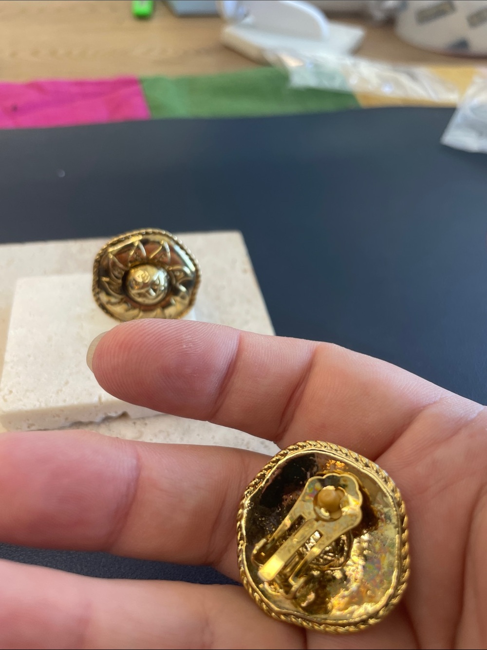 Vintage Gold Sunburst Clip On Earrings Sourced in Japan Statement Jewelry - Picture 4 of 4